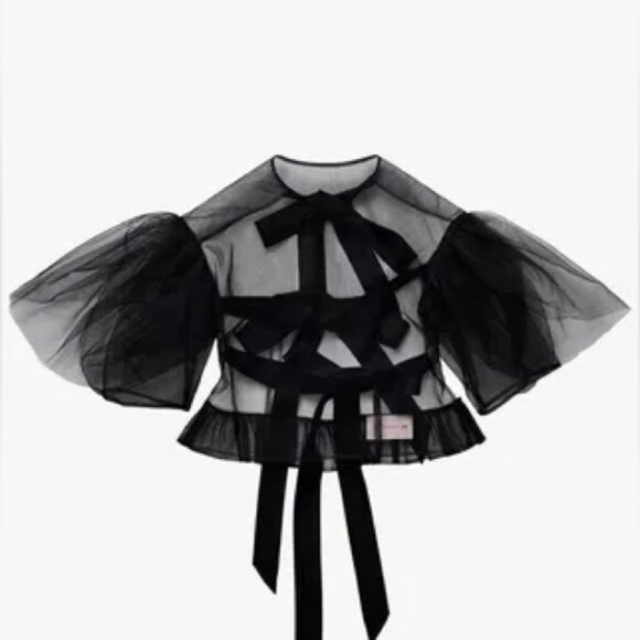 NWT Simone Rocha x H&M Puff Sleeve Tulle Top in Black sz XS - Picture 5 of 16